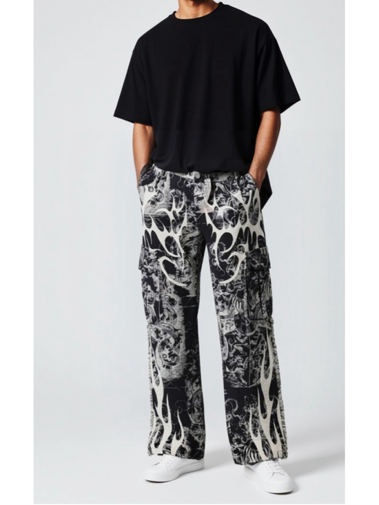 Rebel Vengeance Other - Rebel Vengeance Flame Tapestry Cargo Gothic Pants